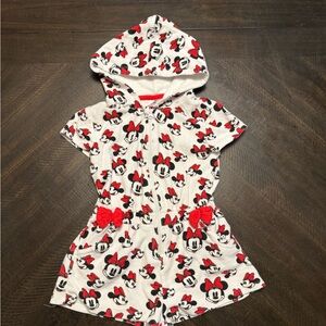 Girls Minnie Mouse Hooded Terry Romper swim Coverup
